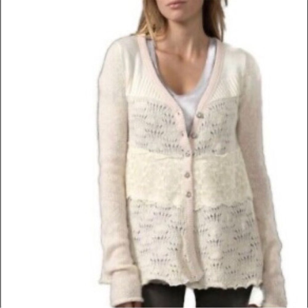 Free People Honeysuckle Years Lace Button Cardigan Sweater Boho Cottagecore - Picture 2 of 15